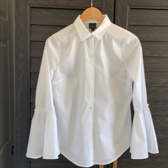 Worthington Tops - White button down shirt with raffle sleeves